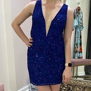 Aleta Couture Royal Blue Sequin Homecoming Cocktail Dress